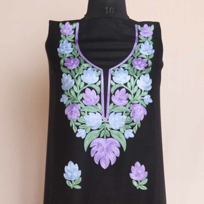 Black Lilac Balgarden Woolen Kashmiri Suit With Aari Work