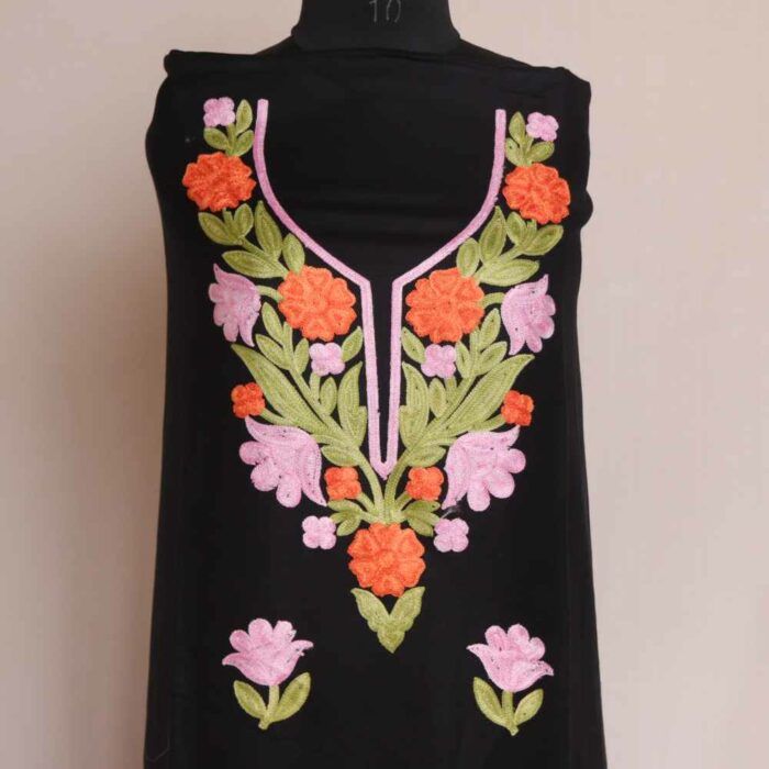 Black Aftabi Balgarden Woolen Kashmiri Suit With Aari Work