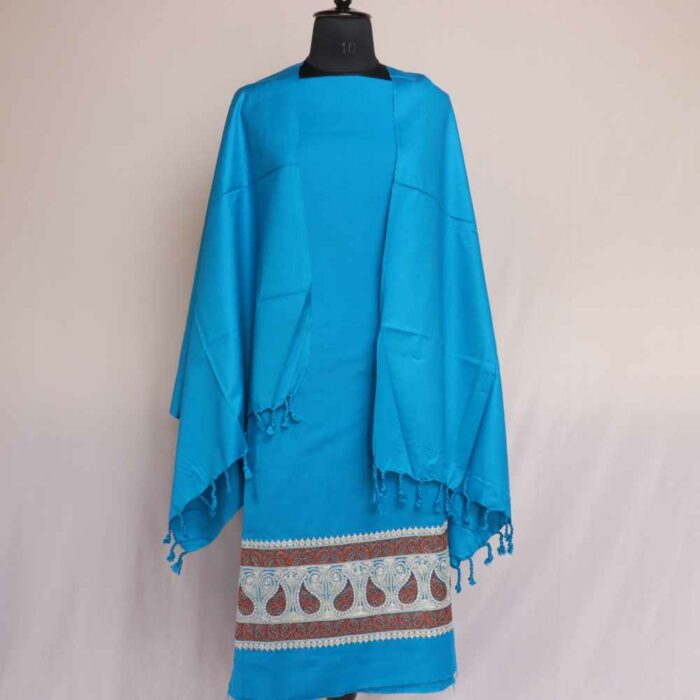 3PC Wool Naaz Blue Kashmiri Suit with Tilla and Sozni