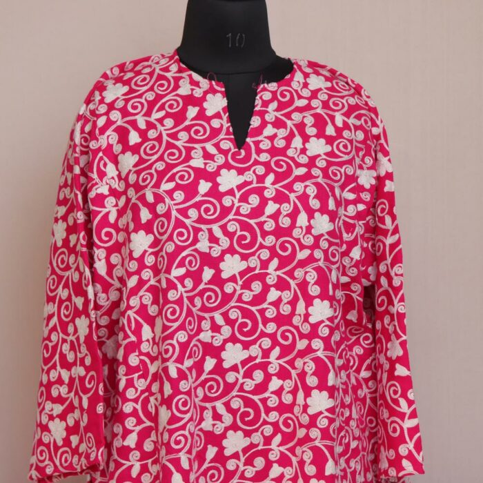 Pink Kashmiri Aari Jaal Pheran - Image 2