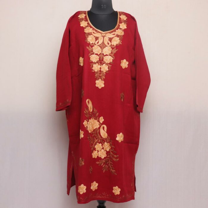Maroon Botidar Pheran with Aari Embroidery