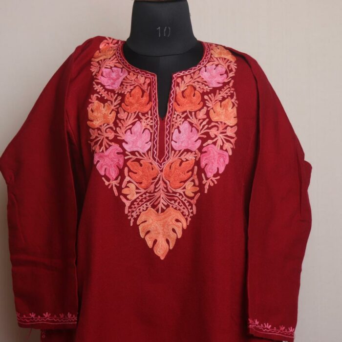 Maroon Chinari Pheran With Aari Work - Image 2