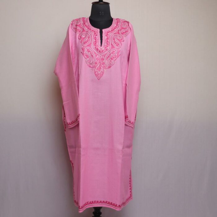 Pink Pure Wool Handwork Aari Pheran