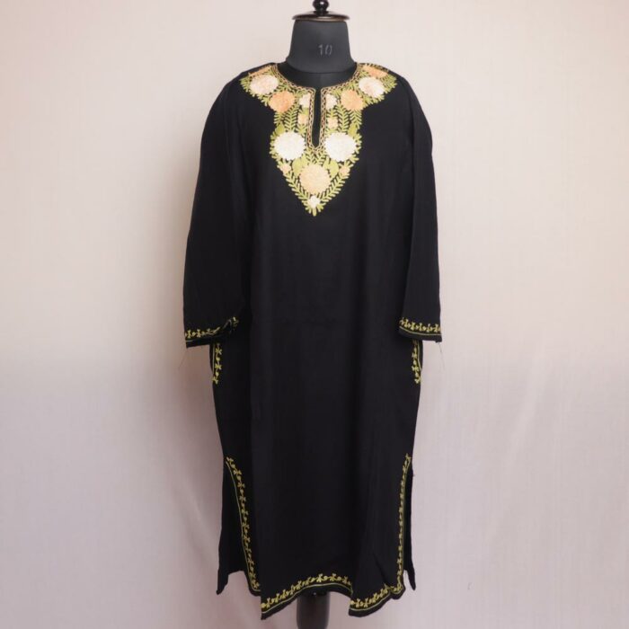 Black Floral Kashmiri Winter Aari Pheran