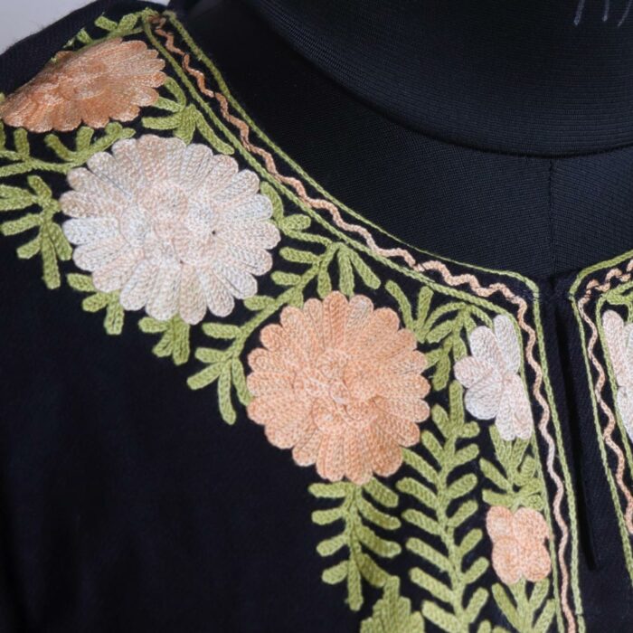 Black Floral Kashmiri Winter Aari Pheran - Image 3