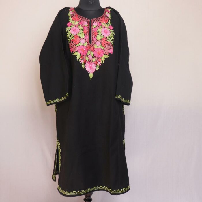 Black Floral Kashmiri Winter Aari Pheran