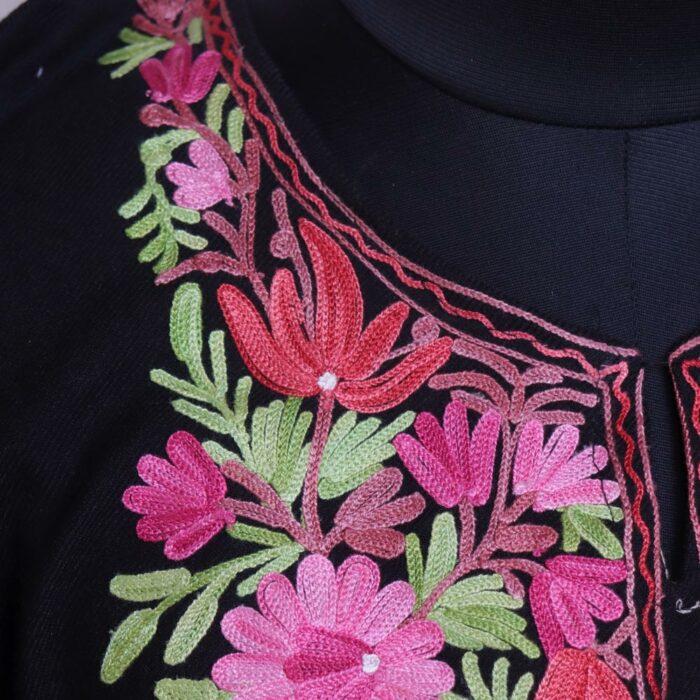 Black Floral Kashmiri Winter Aari Pheran - Image 3