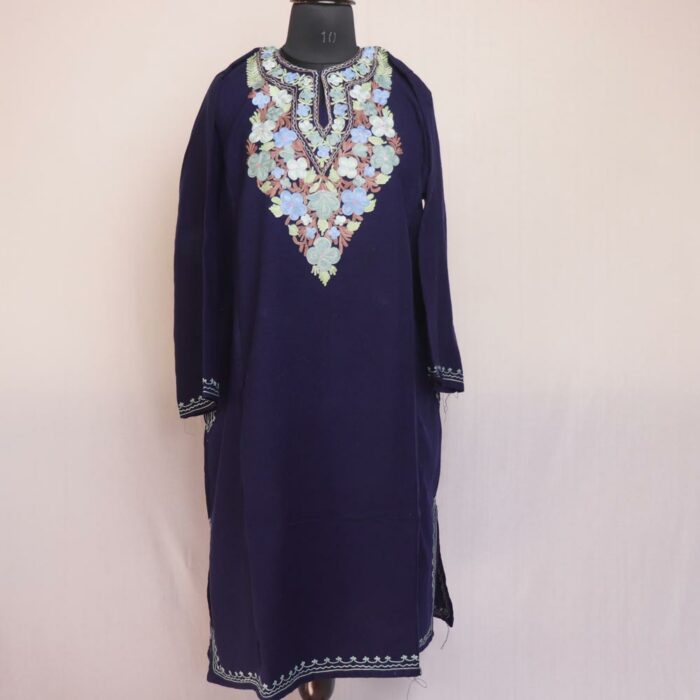 Navy Blue Rimsim Kashmiri Winter Aari Pheran