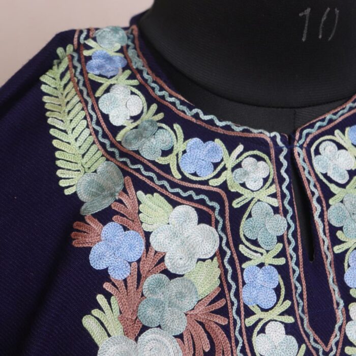 Navy Blue Rimsim Kashmiri Winter Aari Pheran - Image 3