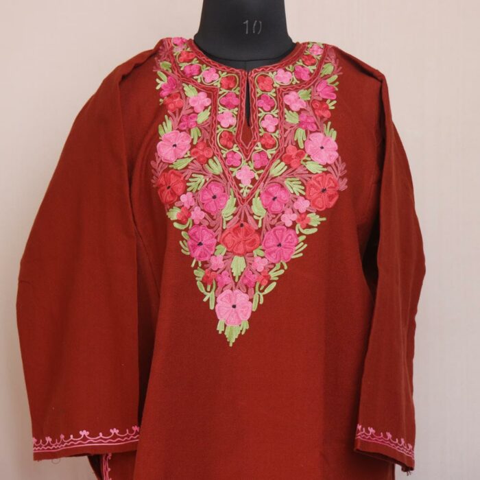 Red Khayam Kashmiri Winter Aari Pheran - Image 2