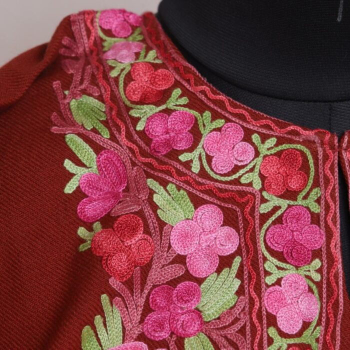 Red Khayam Kashmiri Winter Aari Pheran - Image 3