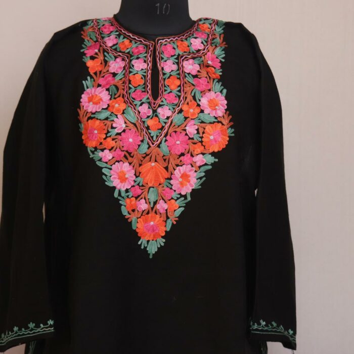 Black Gurezi Kashmiri Winter Aari Pheran - Image 2