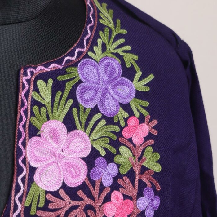 Dark Blue Doldar Kashmiri Winter Aari Pheran - Image 3