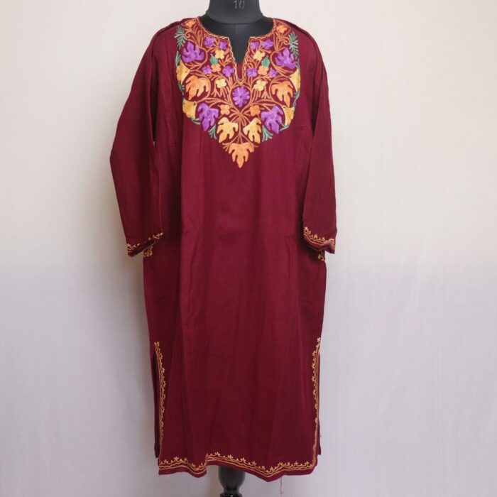 MAroon Chinari Kashmiri Winter Aari Pheran