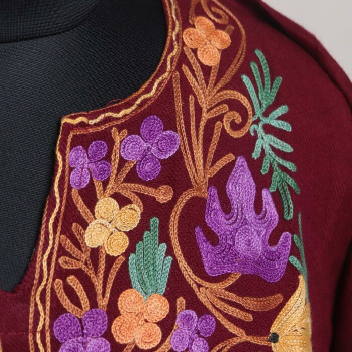 MAroon Chinari Kashmiri Winter Aari Pheran - Image 3