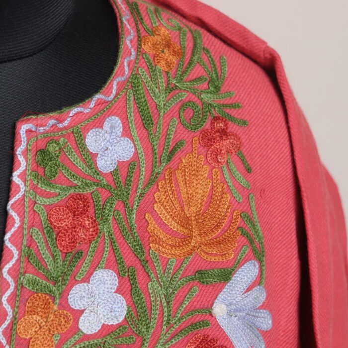 Pink Nundbon Kashmiri Winter Aari Pheran - Image 3