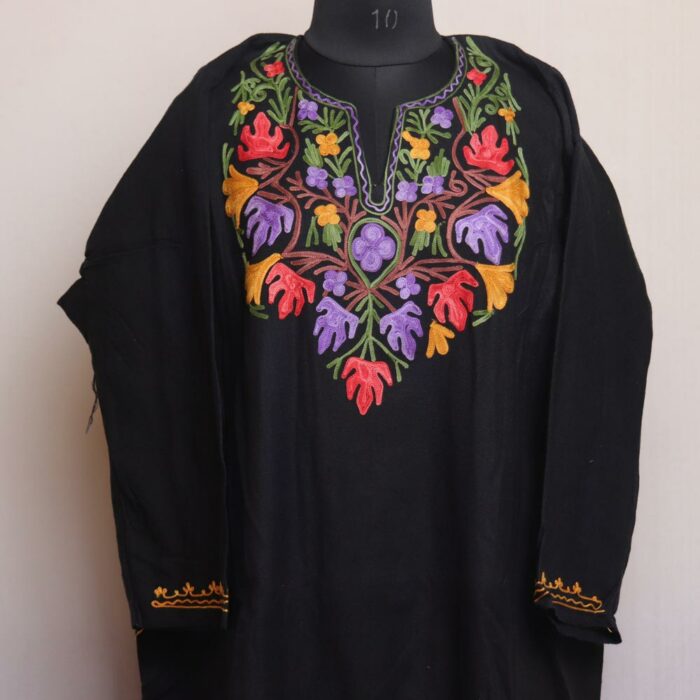 Black Chinari Kashmiri Winter Aari Pheran - Image 2