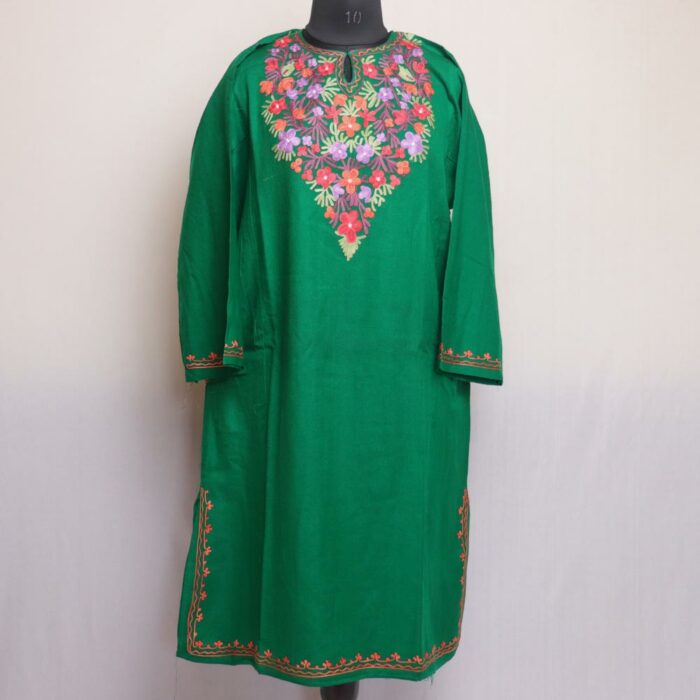 Green Kashmiri Winter Aari Pheran