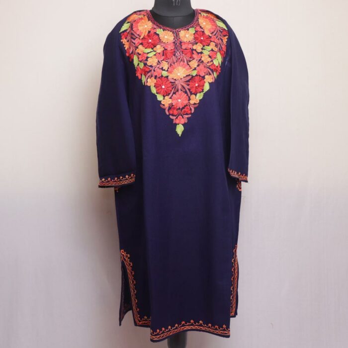 Dark Blue Varmul Kashmiri Winter Aari Pheran