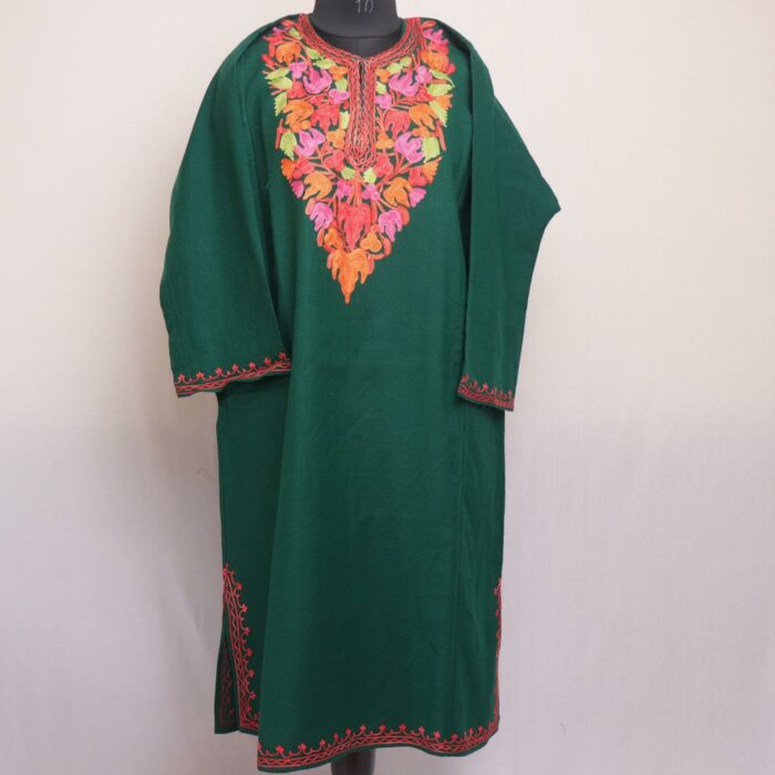 Sea Green Varmul Kashmiri Cashmilon Embroidered Pheran