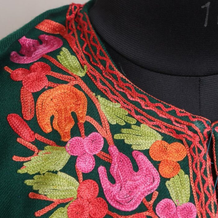 Sea Green Varmul Kashmiri Cashmilon Embroidered Pheran - Image 3