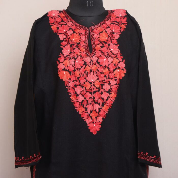Black Harudh Kashmiri Winter Aari Pheran - Image 2