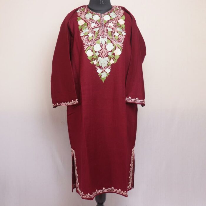 Maroon Burzhama Kashmiri Winter Aari Pheran