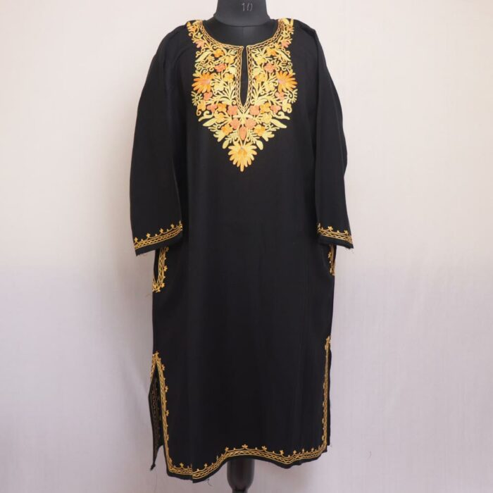 Black Qamarwari Kashmiri Winter Aari Pheran