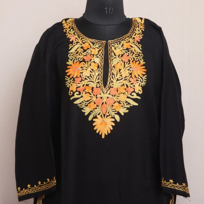 Black Qamarwari Kashmiri Winter Aari Pheran - Image 2