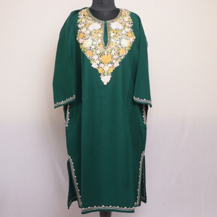 Dark Green Burzhama Kashmiri Winter Aari Pheran