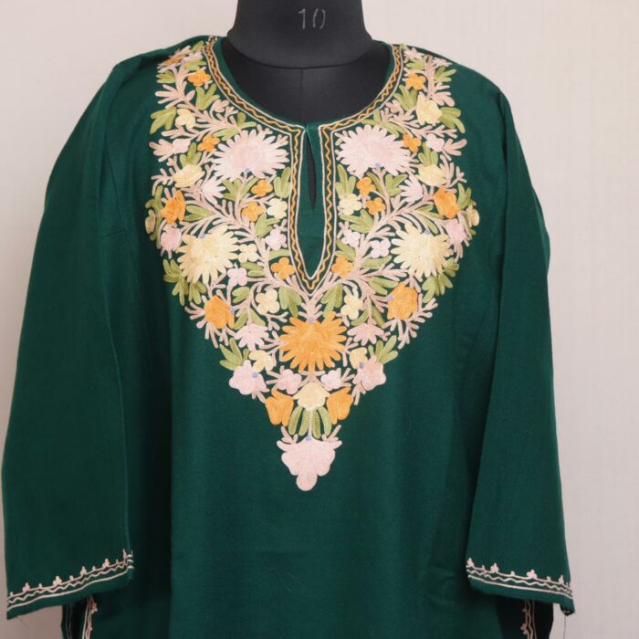 Dark Green Burzhama Kashmiri Winter Aari Pheran - Image 2