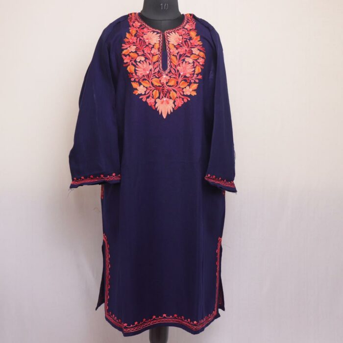 Dark Blue Lolab Kashmiri Winter Aari Pheran