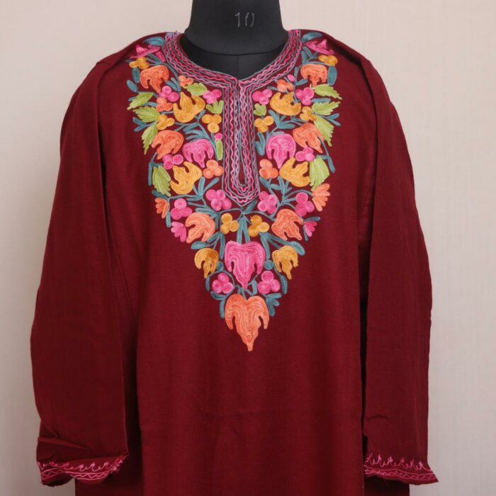 Maroon Baba Kashmiri Winter Aari Pheran - Image 2