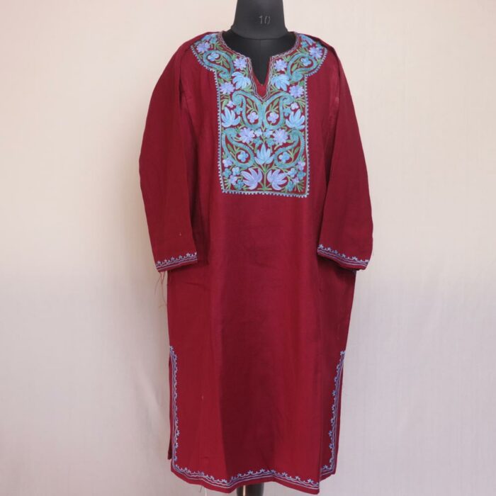 Maroon Vesiye Kashmiri Winter Cashmilon Embroidered Pheran