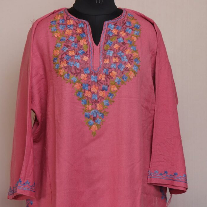 Pink Tarak Kashmiri Winter Aari Pheran - Image 2