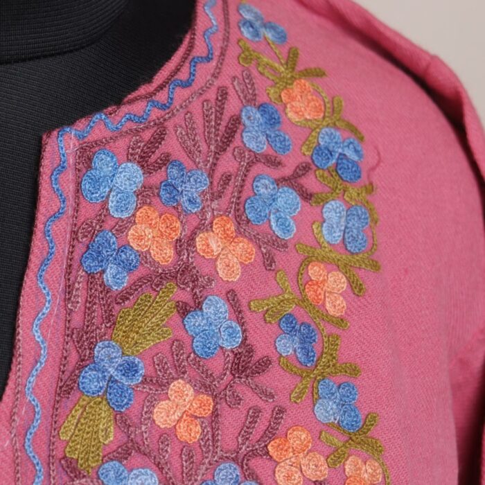 Pink Tarak Kashmiri Winter Aari Pheran - Image 3