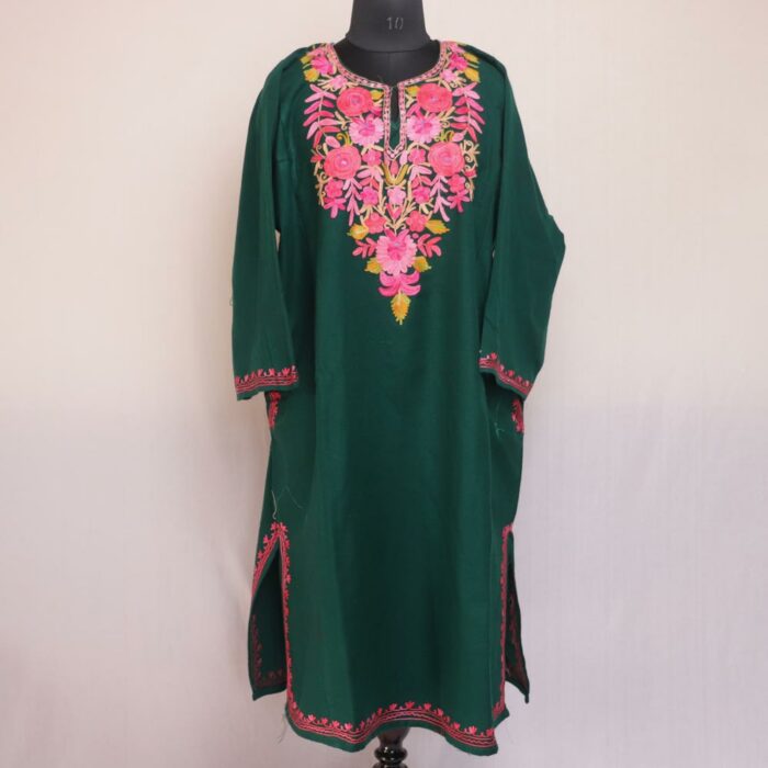 Green Cheshmashai Kashmiri Winter Aari Pheran