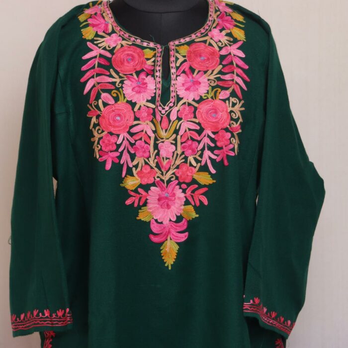 Green Cheshmashai Kashmiri Winter Aari Pheran - Image 2