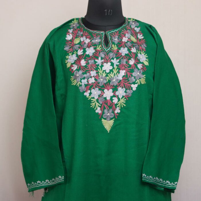 Gulmarg Green Roshey Kashmiri Winter Aari Pheran - Image 2