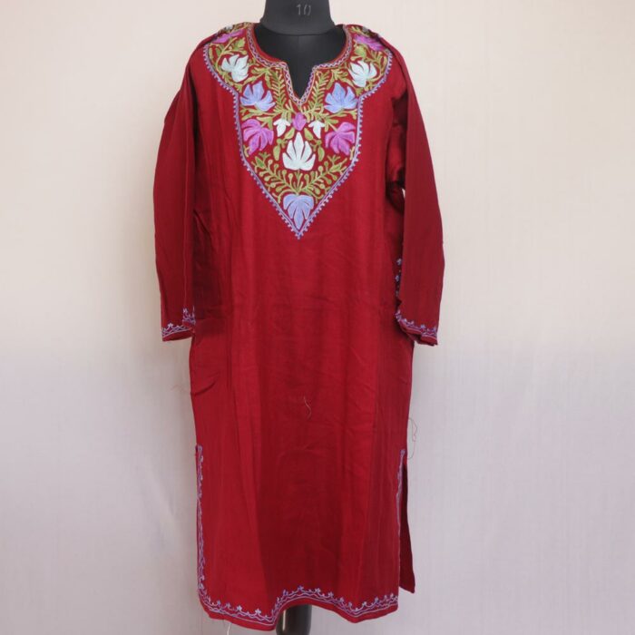 Maroon Nundi Bani Kashmiri Winter Aari Pheran