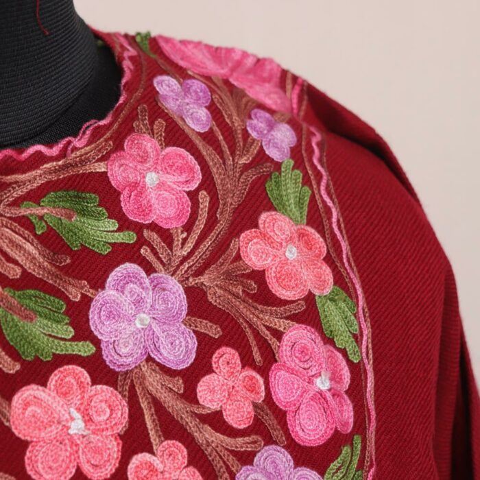 Maroon Gulfham Kashmiri Winter Aari Pheran - Image 3