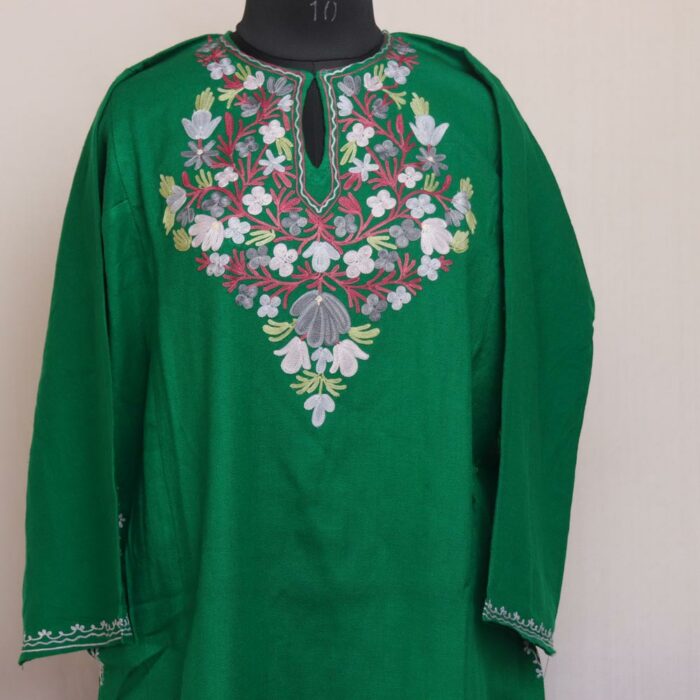 Dark Green Naazneen Kashmiri Winter Aari Pheran - Image 2