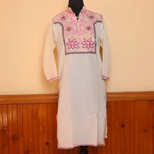 White maryam Summer cool Kashmiri Aari Kurta