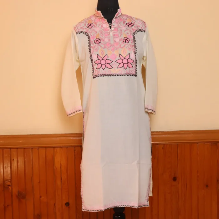 White maryam Summer cool Kashmiri Aari Kurta