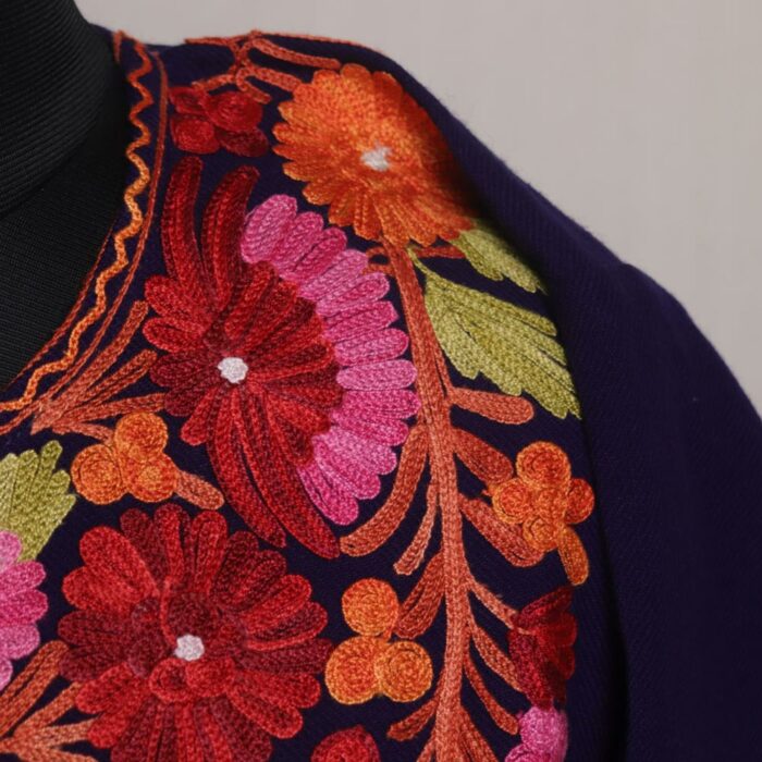 Sapphire Splendor: Dark Blue Ladies Kashmiri Pheran with Aari Embroidery - Image 3