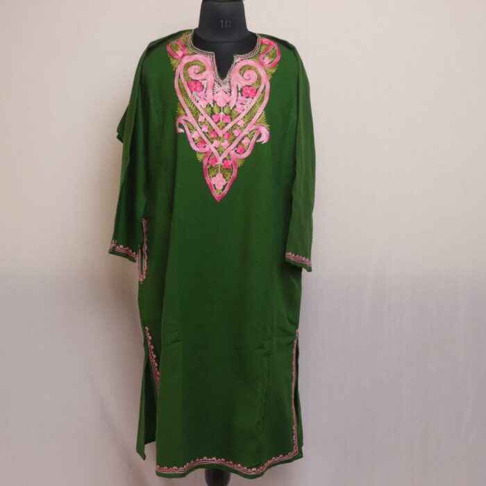 Green Winter Kashmiri Pheran with Aari Embroidery