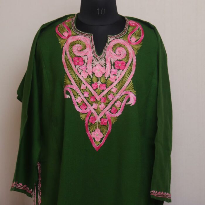 Green Winter Kashmiri Pheran with Aari Embroidery - Image 2