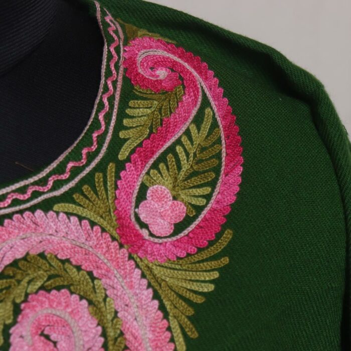 Green Winter Kashmiri Pheran with Aari Embroidery - Image 3