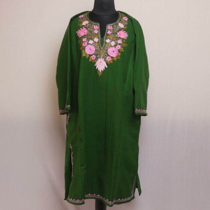 Evergreen Enchantment: Winter Kashmiri Pheran with Aari Embroidery