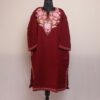 Crimson Rose Tapestry: Maroon Kashmiri Pheran with Pink Floral Aari Embroidery